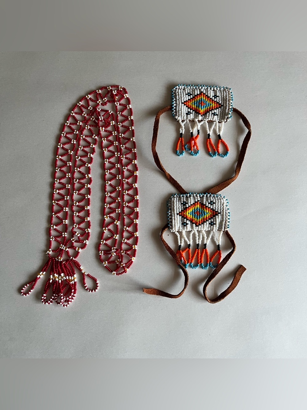 Handcrafted Beaded Hair Tie-Ons w/Fringe & Beaded Fringe Tassel Necklace
